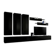 Mobile TV FLY E1 design, colore nero lucido. Mobile sospeso moderno e alla moda per il tuo soggiorno.