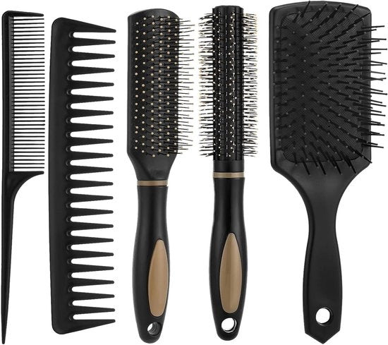Kit di cura capelli 5 pezzi per uomo e donna - Spazzola a pedali, pettine a ciuffi, pettine ovale, ramponi con code e spazzola a setole diritte - Adatto per capelli umidi, secchi, ondulati e lisci