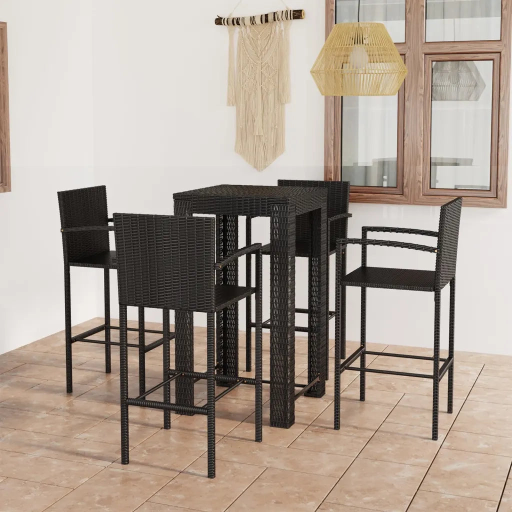 Set Bar da Giardino 5 pz con Braccioli in Polyrattan Nero 3064808