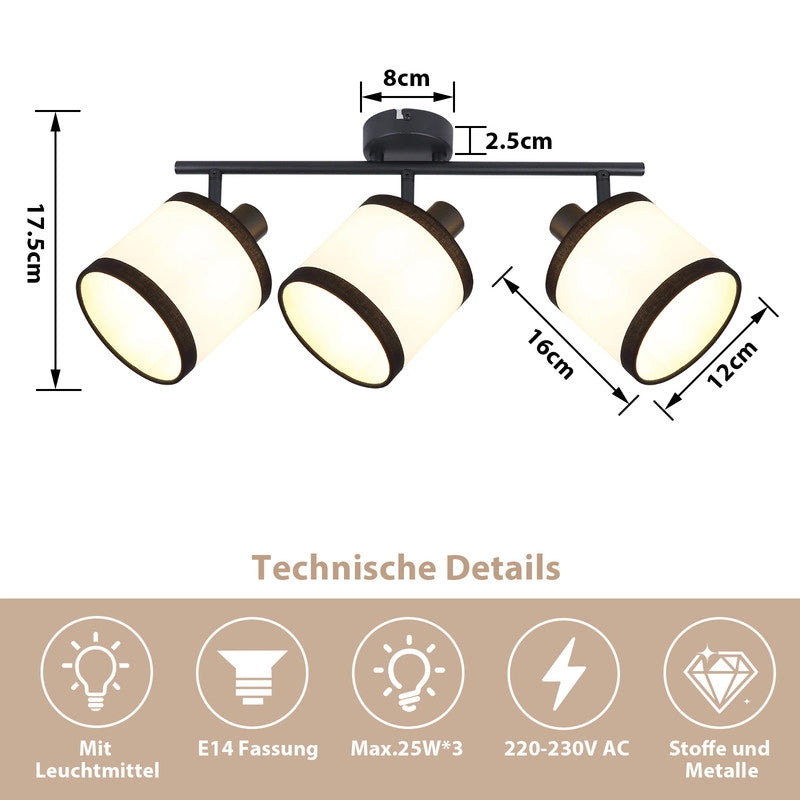 ZMH Faretto da soffitto neri 3 luci E14 orientabili 350° per cucina senza lampadina