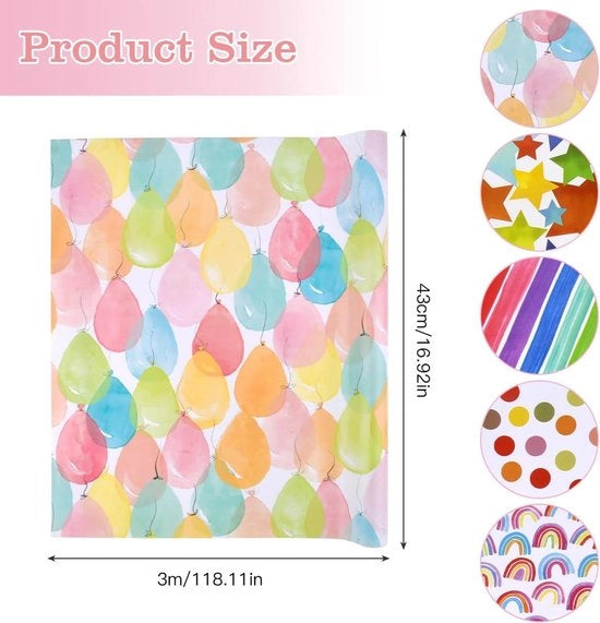 Pacchetto di Carta per Avvolgere Regali 45cm x 3m Motivi Arcobaleno Punti e Stelle Ballo Strisce per Festa di Compleanno e Matrimonio - Set da 5