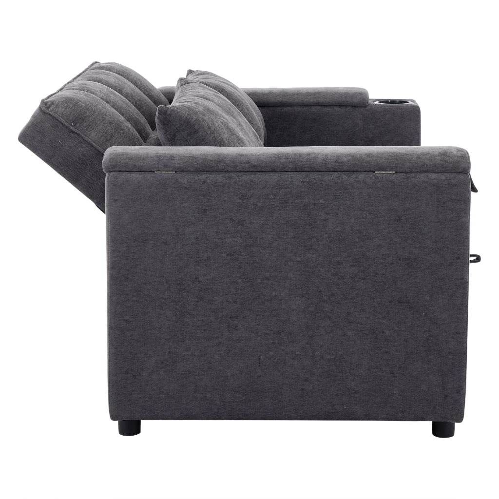 Divano Letto 3 in 1 con Tavolo e Portabicchieri ¨C MINIMAL ¨C Grigio, 2 Posti, 140x74x82