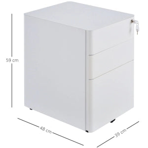Rollcontainer mobile con 3 cassetti, armadietto ufficio in acciaio bianco, 39x48x59 cm