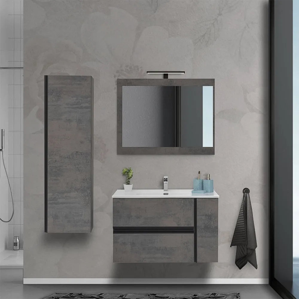 Mobile Bagno Sospeso Effetto Pietra Oxid 90 cm Industrial