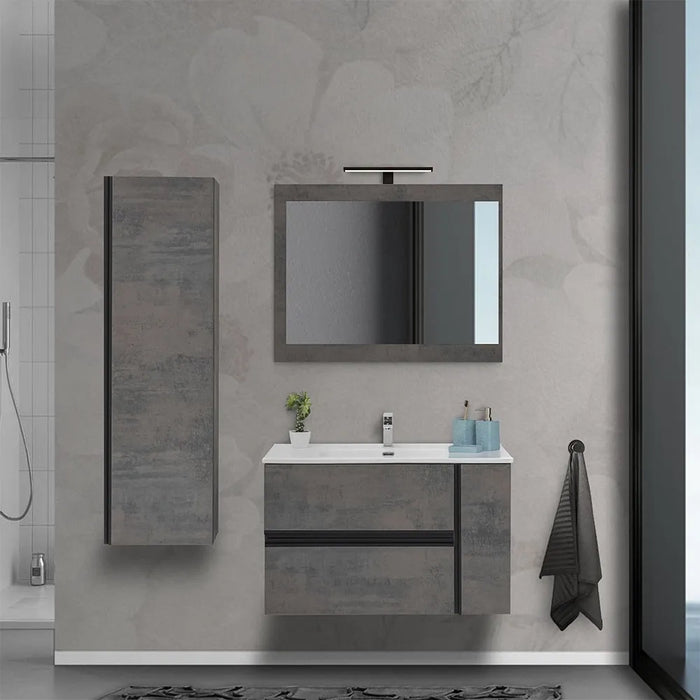Mobile Bagno Sospeso Effetto Pietra Oxid 90 cm Industrial