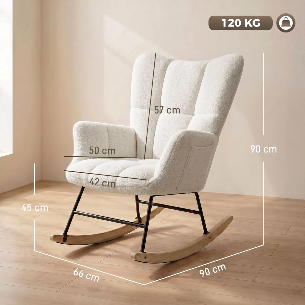 Fauteuil à Bascule, Assise Rembourrée, Poches Latérales, Crème