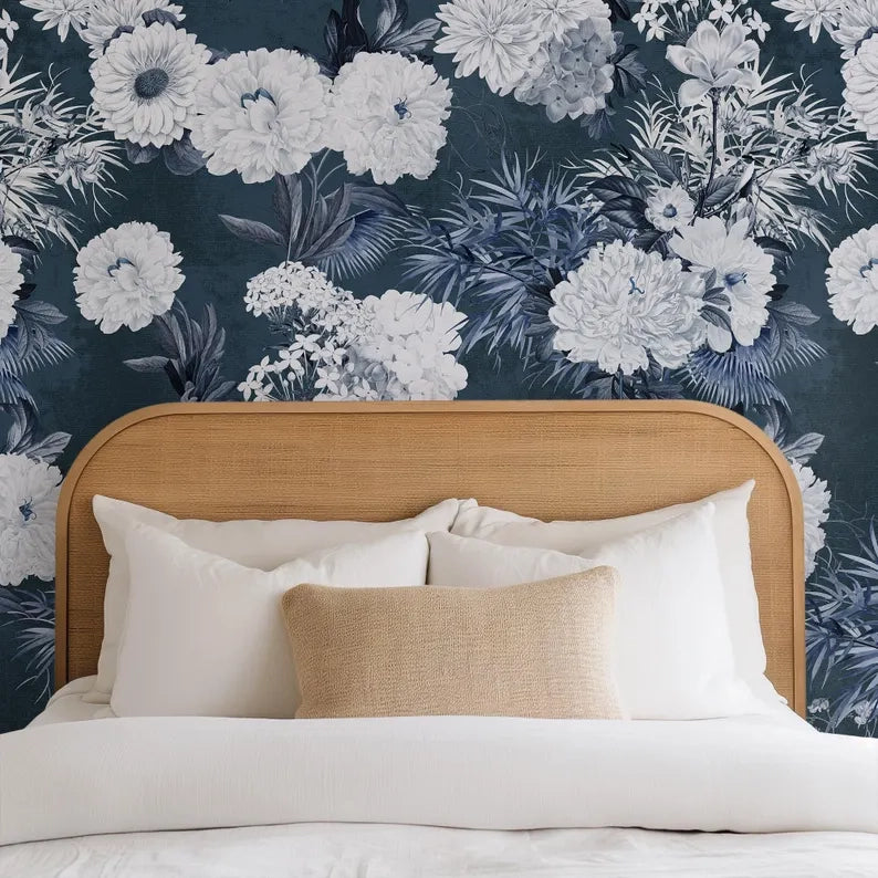 Carta da Parati Floreale Blu Navy 180x260cm 4 mq