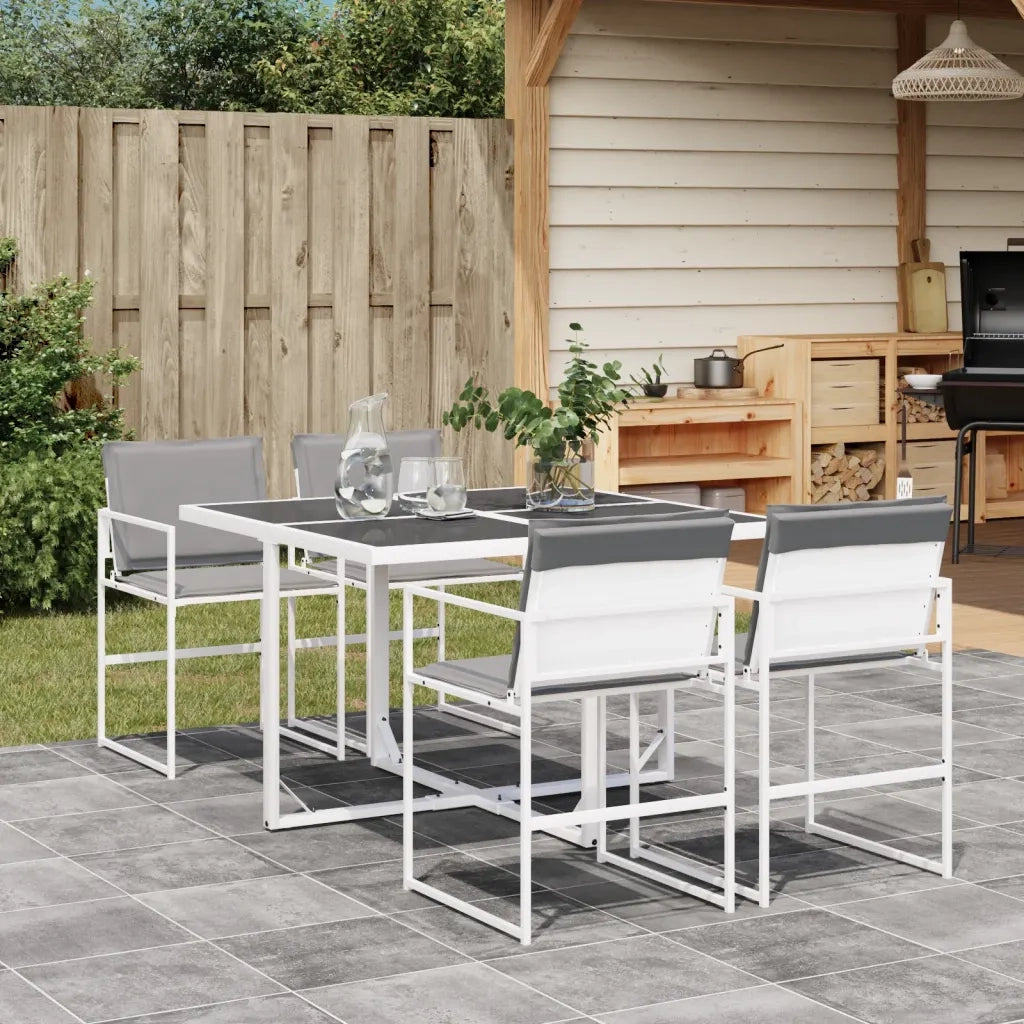 Set da Pranzo da Giardino 5 pz | Set Salotto da Giardino con Cuscini Bianco in Textilene