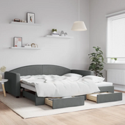 Divano Letto Estraibile Cassetti Grigio Scuro 100x200cm Tessuto 3197230