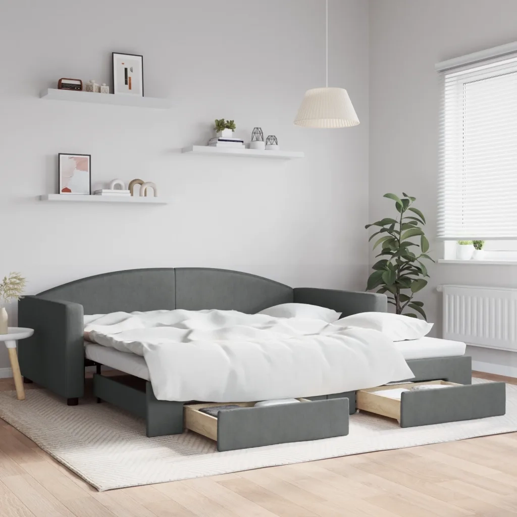 Divano Letto Estraibile Cassetti Grigio Scuro 100x200cm Tessuto 3197230