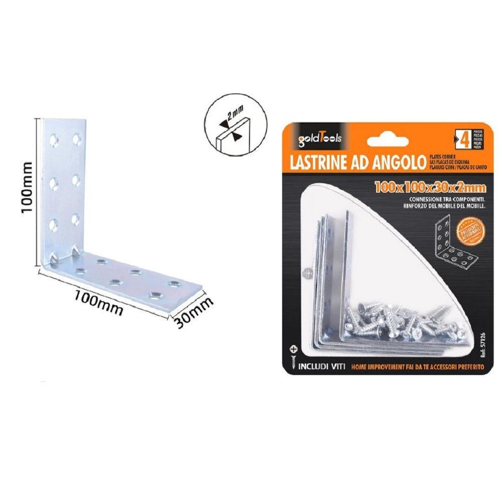 Trade Shop - Set 4 Lastrine Lastrina Ad Angolo Angolare 100x100x30x2mm Con Viti Mobili 57126 -