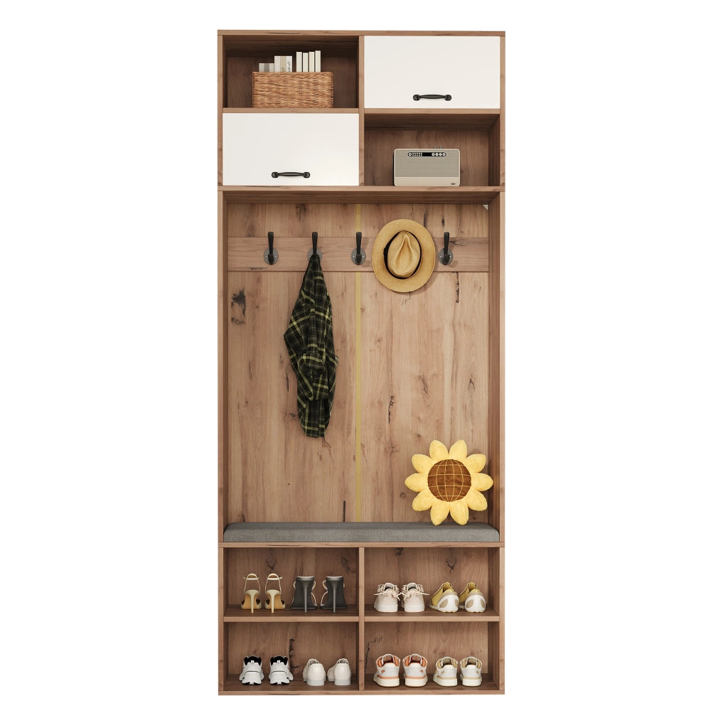 Guardaroba da ingresso con panca, 5 ganci e luce LED