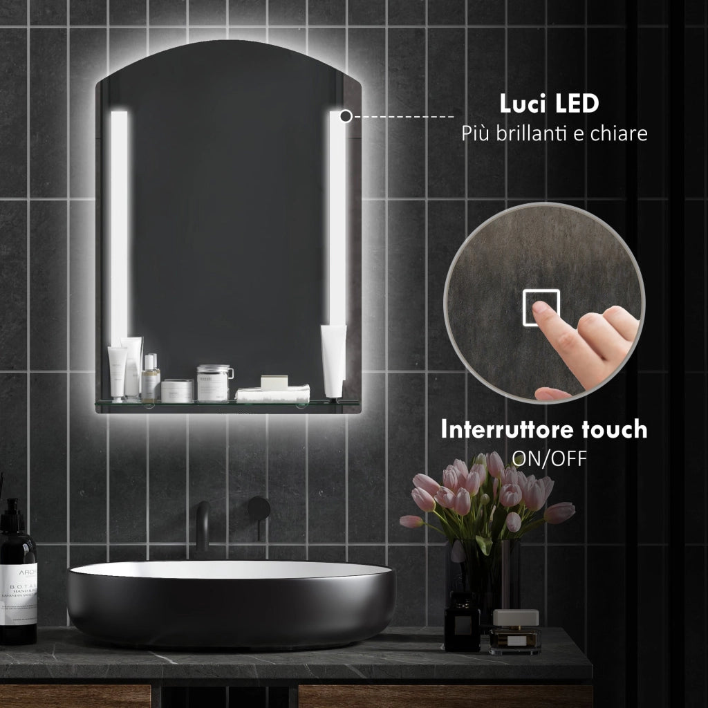 Specchio Bagno a Parete Luce LED a 3 Colori Mensola in Vetro 50x12x70 cm