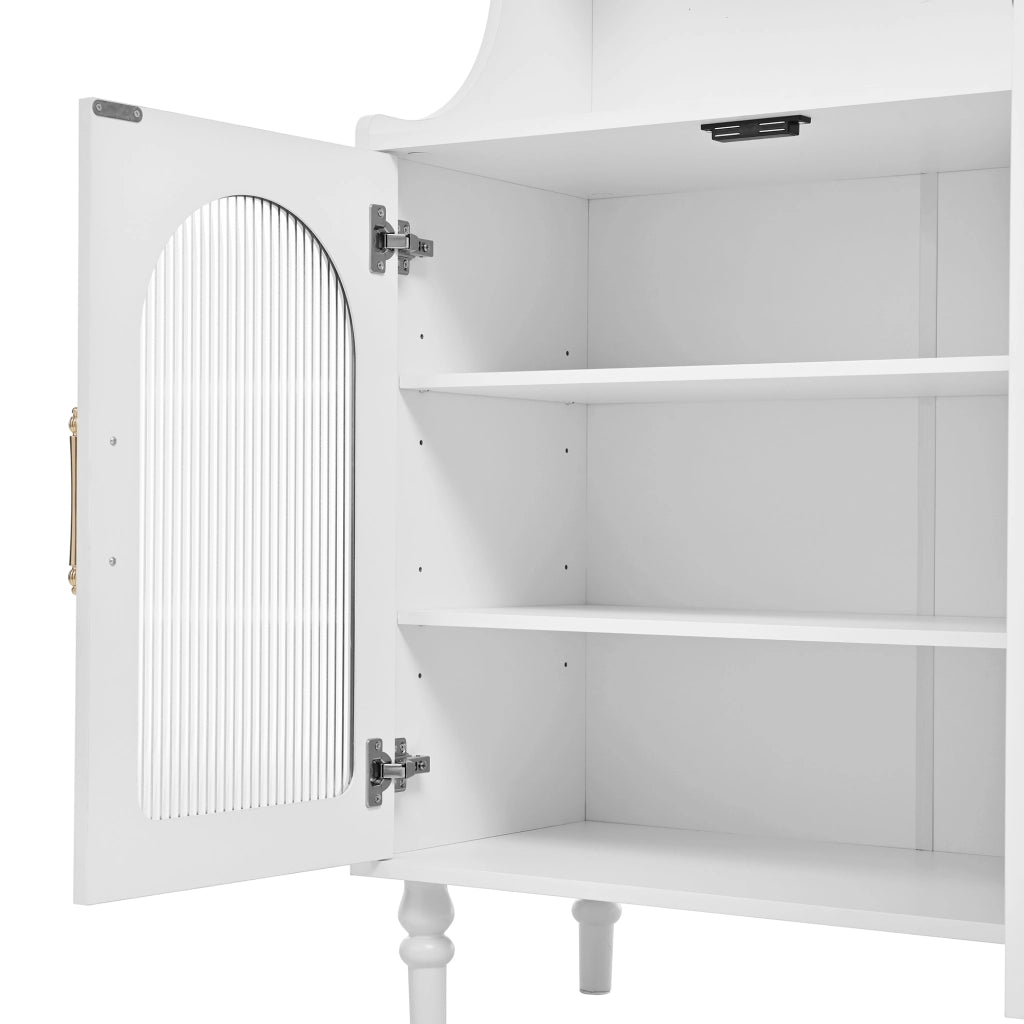 Credenza alta con cassetti, ripiani regolabili e porta bicchieri con stazione di ricarica per cucina e sala da pranzo 120 × 40 × 138.5 cm