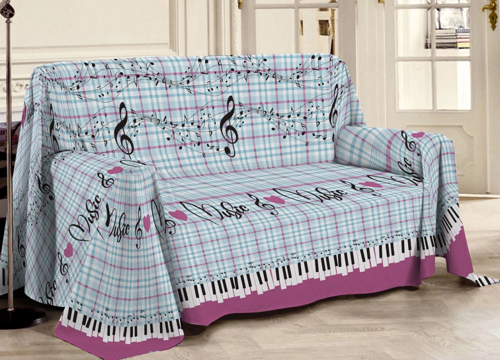 Telo Arredo Multiuso Linea Pensieri Delicati In 100% Cotone Disegno Musica - Singolo - Rosa