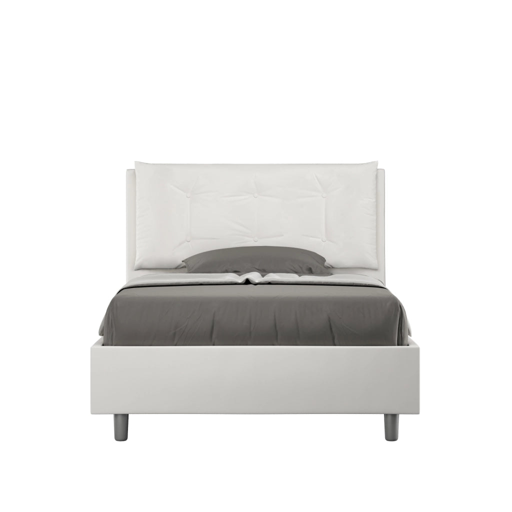 Letto 1 Piazza E Mezzo 120x200 cm con Rete Imbottito in Similpelle Annalisa Large Bianco