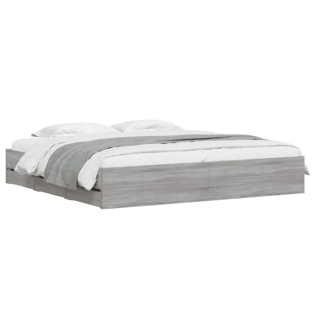 Letto matrimoniale | Letto per adulti | Giroletto Cassetti Grigio Sonoma 200x200 cm Legno Multistrato