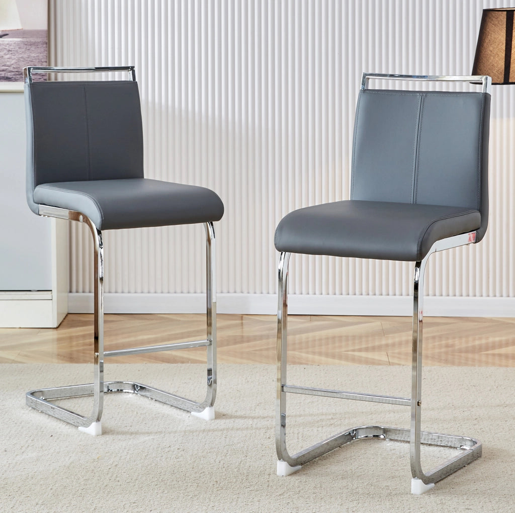 Set di 2 sgabelli da bar con schienale in PU e metallo grigio scuro