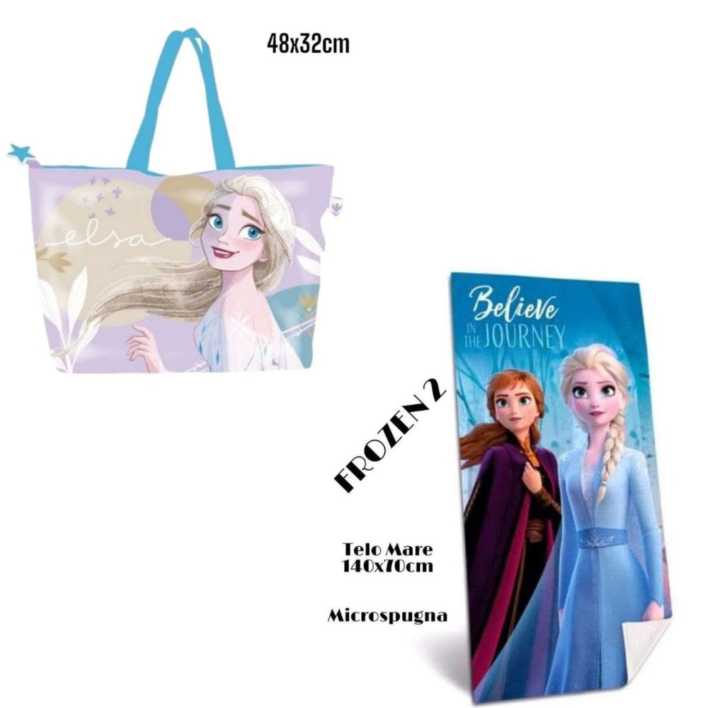 Trade Shop - Telo Mare In Cotone Frozen 2 + Borsa Da Spiaggia Asciugamano Per Mare Piscina -