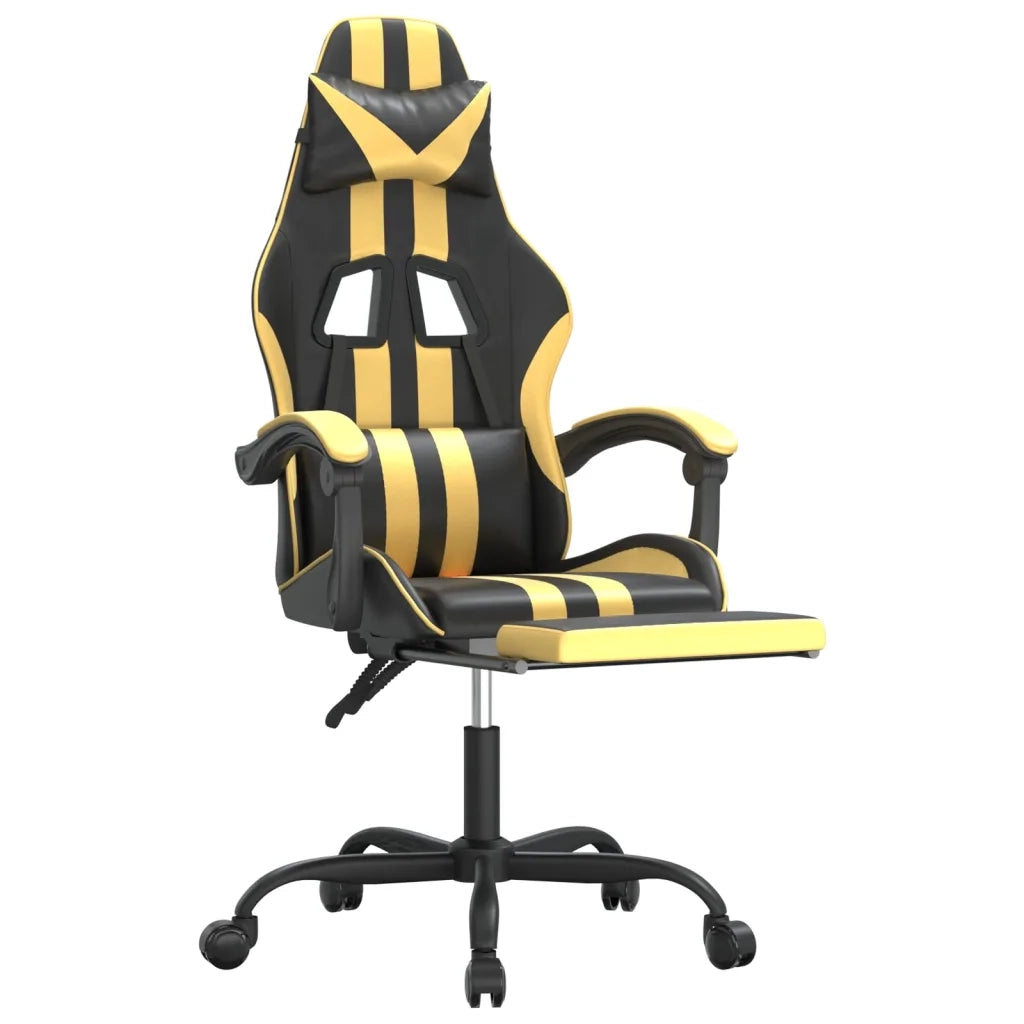 Sedia da Gaming Girevole con Poggiapiedi Nero e Oro Similpelle cod mxl 66596