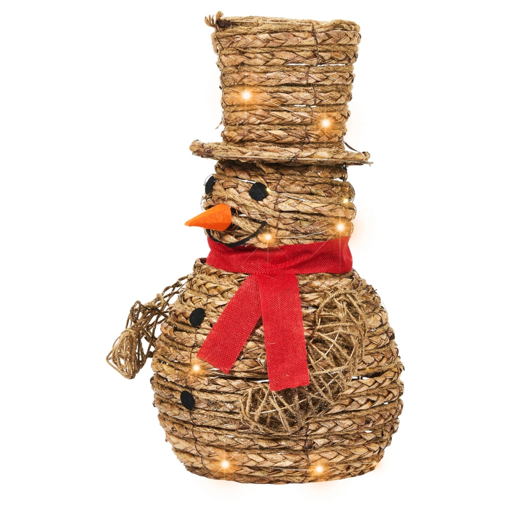 Decorazione LED Pupazzo di neve in ferro naturale e rattan 52 cm Figura natalizia luminosa 50 lampadine LED
