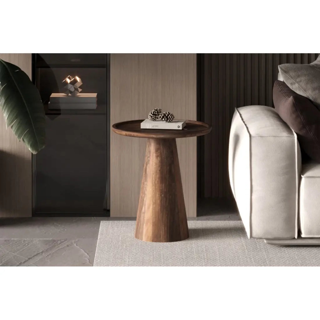 Tavolino rotondo in legno massiccio collezione JAKARTA - Stile etnico e design - Diametro 45cm.