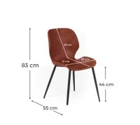 E-STYLO Sedia da pranzo in soft touch cuoio scuro e gambe in metallo nero, 55cm X 45cm H. 83cm.
