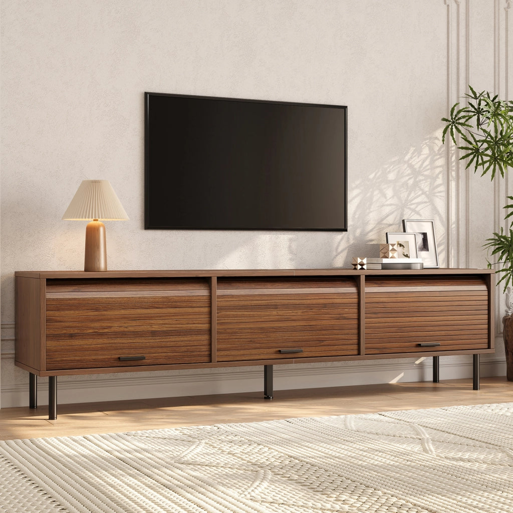 Mobile TV con 3 ante scorrevoli verso l'alto e 4 vani - per soggiorno - 180x40x55 cm - in MDF e PB - noce