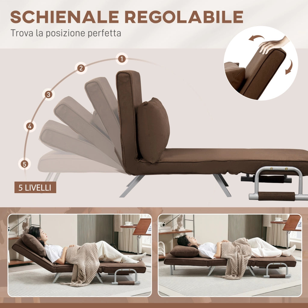 Poltrona Letto Moderna 2 in 1 con Schienale Reclinabile e Cuscino ¨C Minimal ¨C 65x69x80cm, Marrone