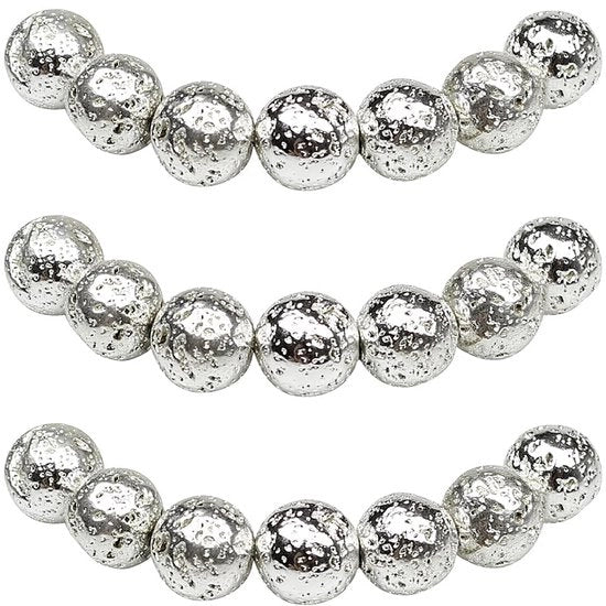 Raccoglitori 8mm 45 pezzi con pietra lava argentea semi-preziosa con foro, per l'uso libero, per la creazione di gioielli, bracciali e collane.