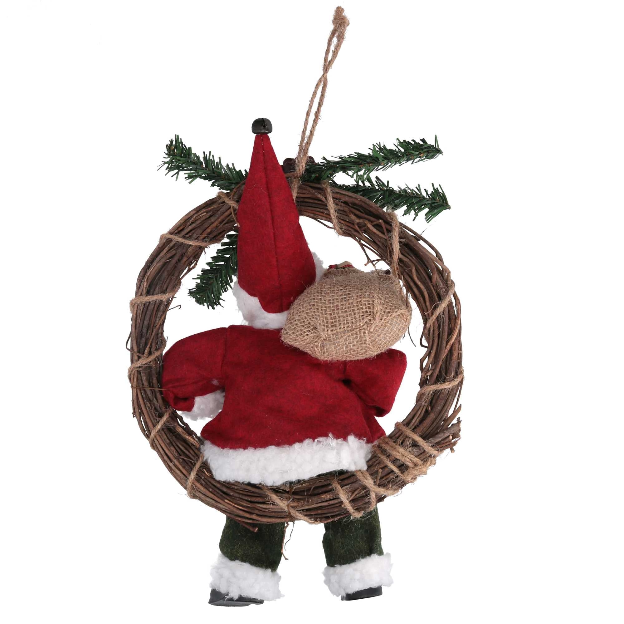 Babbo natale in tessuto su ghirlanda verde e rosso cm xh32/49