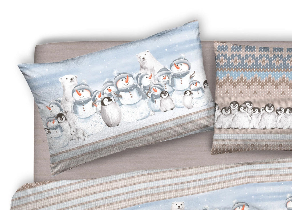 Copripiumino Sacco Piumone Pensieri Delicati Cotone Dis.Inverno Polare - Singolo - Beige