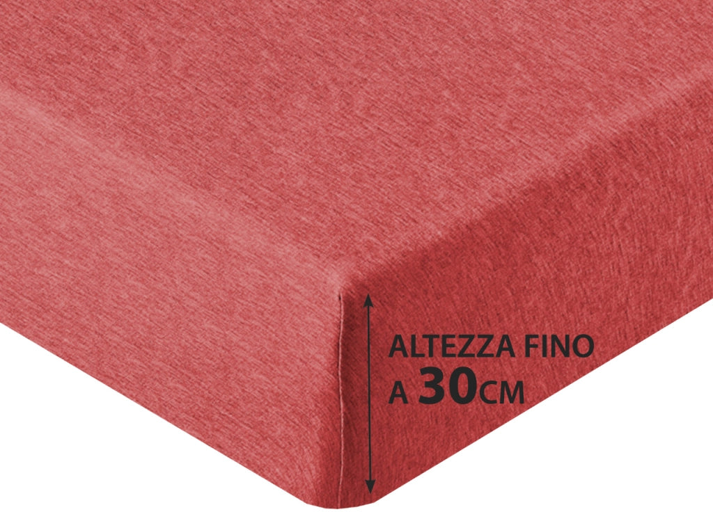 Lenzuola Sotto Con Angoli No Stiro In Tinta Unita Melange Modello Jersey - 1 Piazza e Mezza - Bordeaux