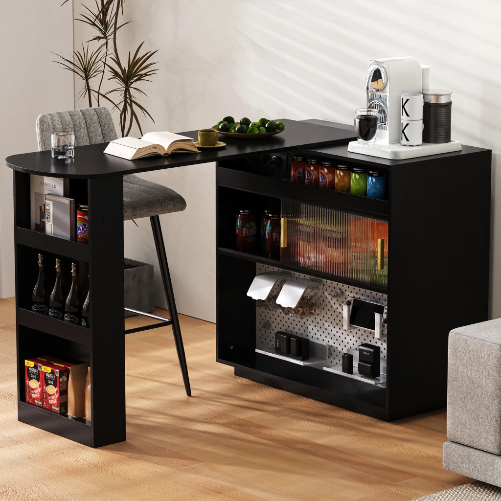 Tavolo Bar Allungabile con Sideboard ¨C MINIMAL ¨C Nero, LED, Rotante 360¡ã