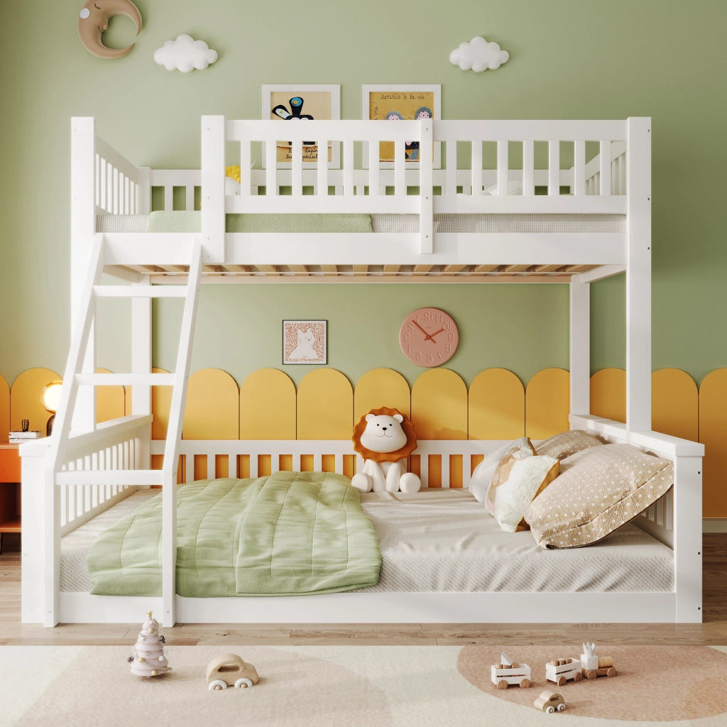 Letto a Castello 90x200 cm e 140x200 cm; Scala; Sponde di Sicurezza - in Legno - Bianco