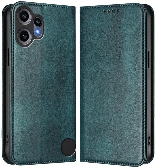 Teloneo di Custodia con Fodero e Spalla Fissa - TPU/Leer - Blocco RFID - Funzione Standard - Protezione 360° - Verde Scuro - Portafoglio