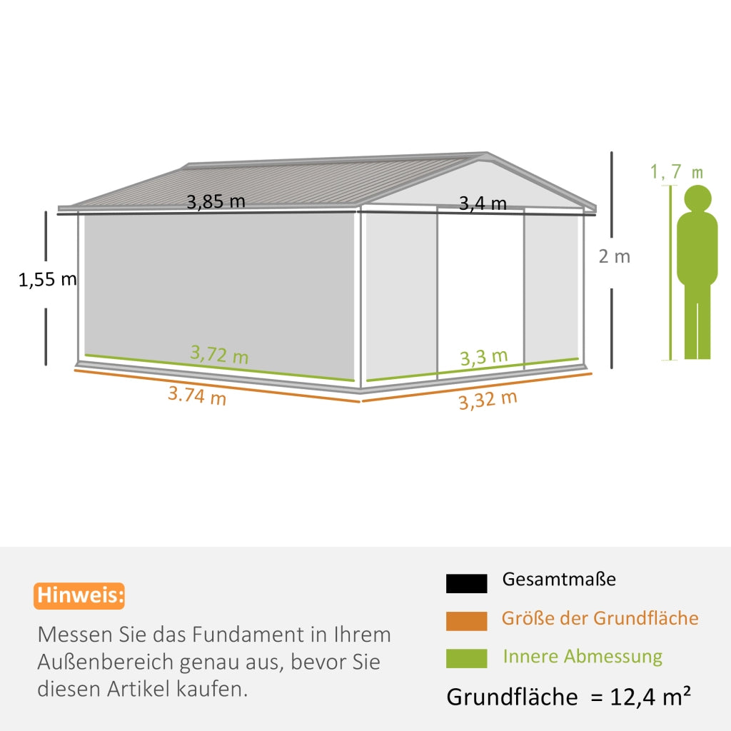 CASA DA GIARDINO 340x386x200 cm Acciaio Grigio chiaro con fondazione