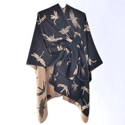 Nuovo scialle jacquard versatile con motivo a libellula per donna, stile etnico autunnale, morbido e caldo.
