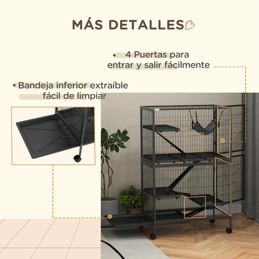 Gabbia per Animali Domestici con Ruote ¨C zephmum ¨C Grigio 80x52x128 cm