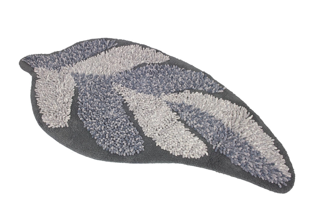 Tappeto A Foglia Casa Bagno Cotone Spugna Morbida Antiscivolo Leaf Grigio