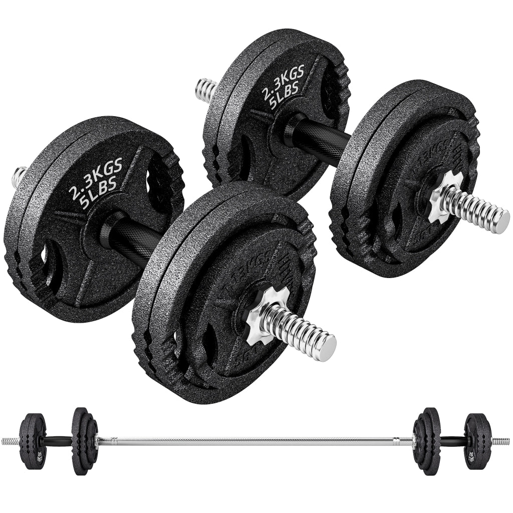 Set Pesi Palestra 2 in 1 42kg con Bilanciere e Manubri ¨C Xylo ¨C Acciaio Nero 180x24x24cm