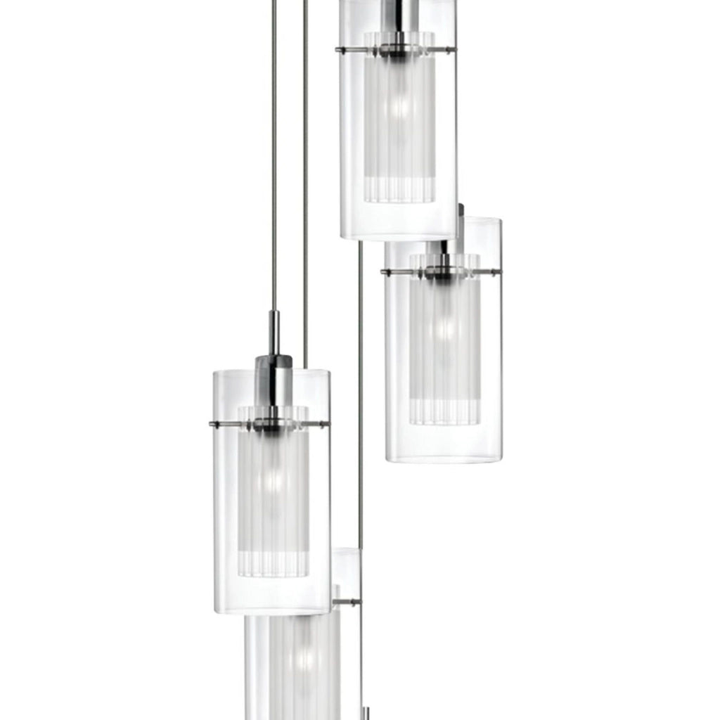 Lampadario Contemporaneo Duo 1 Acciaio Argento Vetro Cromo 5 Luci E14