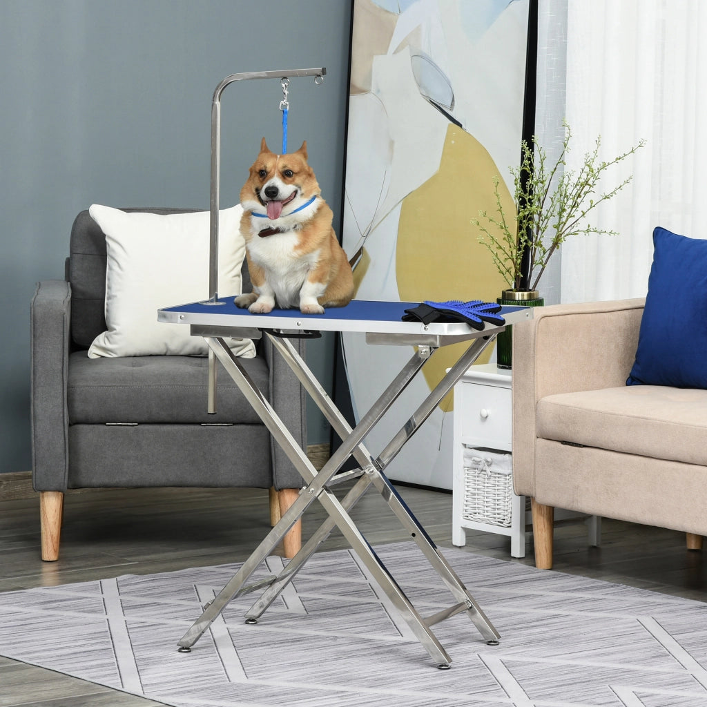 Tavolo da Toelettatura per Animali Domestici ¨C Minimal ¨C Blu 72x45x74-81 cm