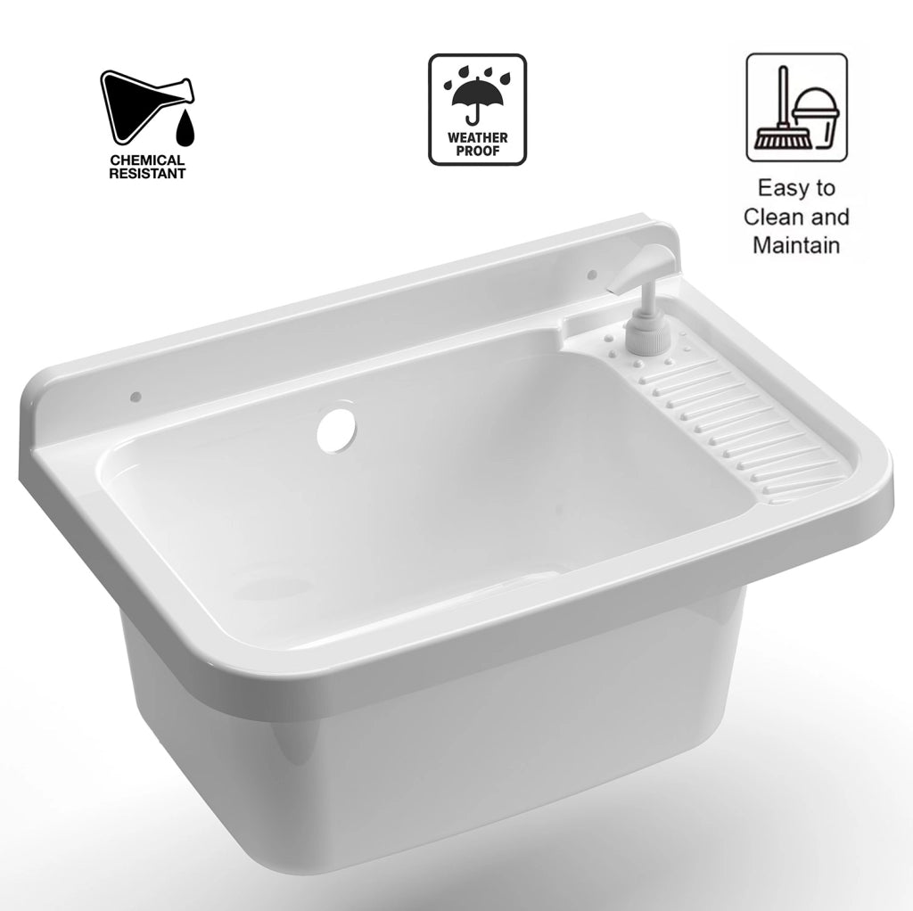 Lavatoio 50x35x24 cm Pilozzo a Parete con Dispenser in Resina Bianco