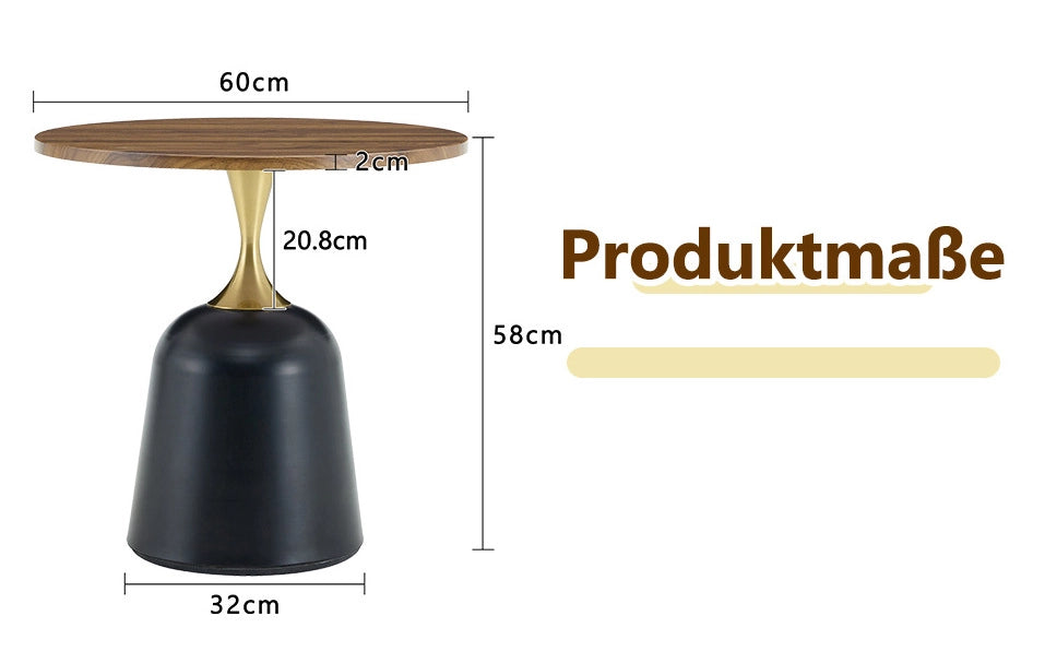Tavolino rotondo nordico in melamina noce e nero con base in metallo