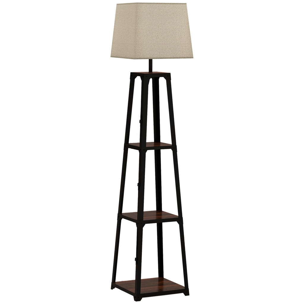 Lampada da Terra a 3 Ripiani ¨C zephmum ¨C Nero e Beige, Metallo e MDF, ?42x166 cm