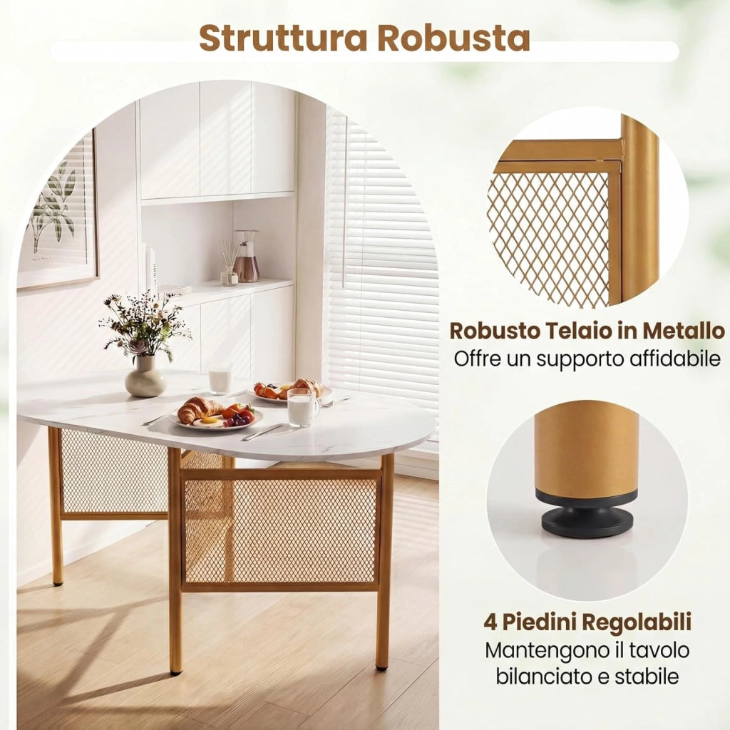 Tavolo da Pranzo Pieghevole per 6-8 Persone, Tavolo Consolle Estensibile Salvaspazio con Ali Ribaltabili con Ganbe in Metallo per Cucina e Soggiorno, 150 x 80 x 76 cm (Bianco)