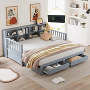 Divano letto estensibile 90/180x190cm - Xylo - grigio, 2 cassetti, doghe