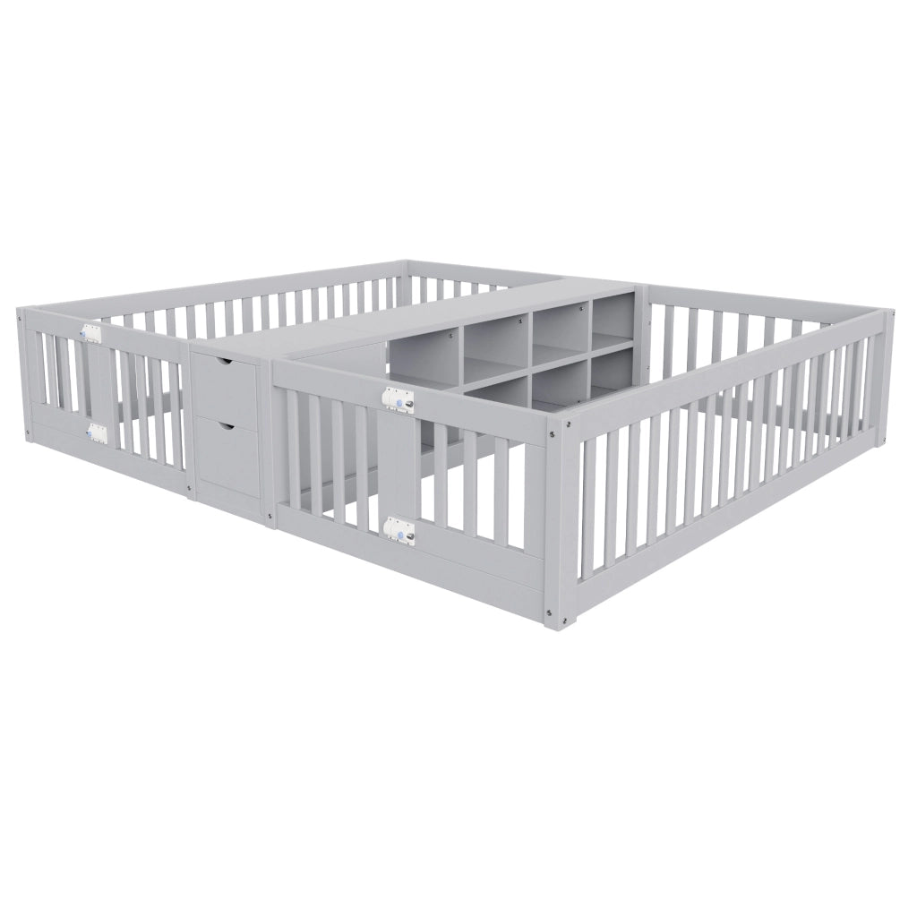 Letto 90x200 cm con sponde alte e cassetti in legno grigio