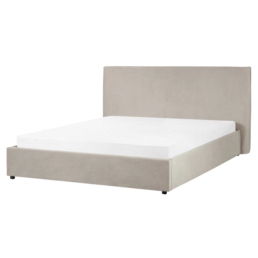 Letto con rivestimento in velluto grigio talpa UE King Size 160x200cm Grande testata classica contenitore Doghe in legno